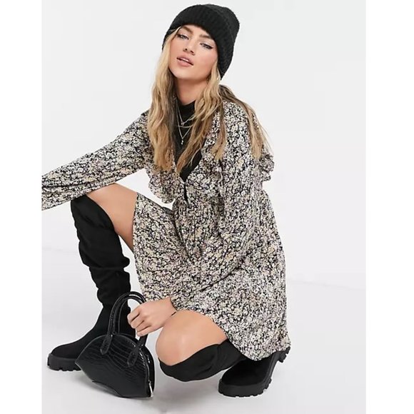 Pull & Bear Floral Mini Long Sleeve Dress - Picture 2 of 6